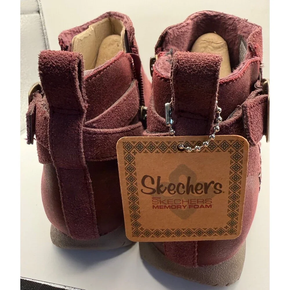 Skechers Burgundy Suede Faux Fur Lined Ankle Boots Women's Size 8 SN 158285